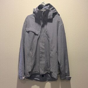 Quiksilver Men's Navy and White Gingham Hooded Snowboard Jacket